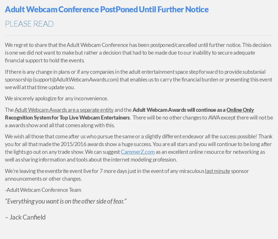 Adult Webcam Conference Press Release