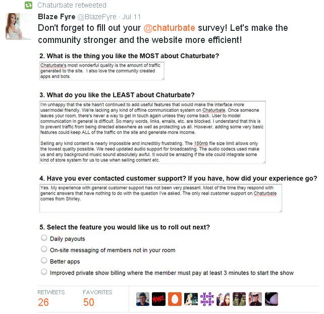 July 11th this survey was given to performers on Chaturbate.com